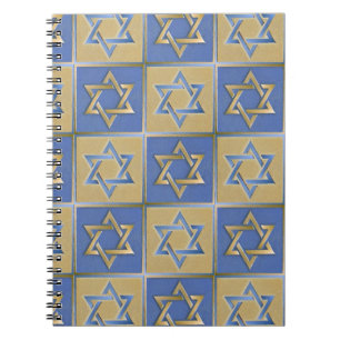 Judaica Star David Metall Guld Blue Anteckningsbok Med Spiral