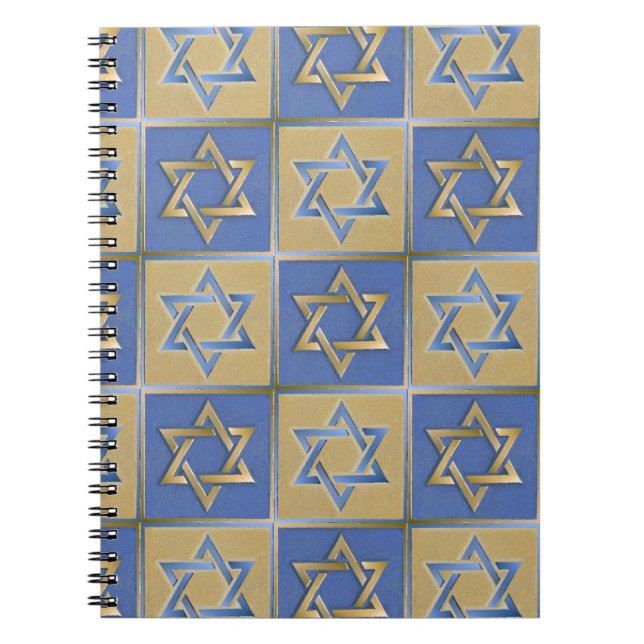 Judaica Star David Metall Guld Blue Anteckningsbok Med Spiral (Framsidan)