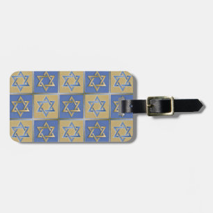 Judaica Star David Metall Guld Blue Bagagebricka