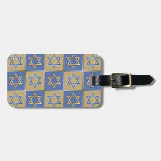 Judaica Star David Metall Guld Blue Bagagebricka (Horisontell Framsida)
