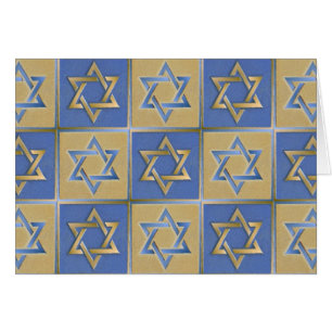 Judaica Star David Metall Guld Blue Hälsningskort