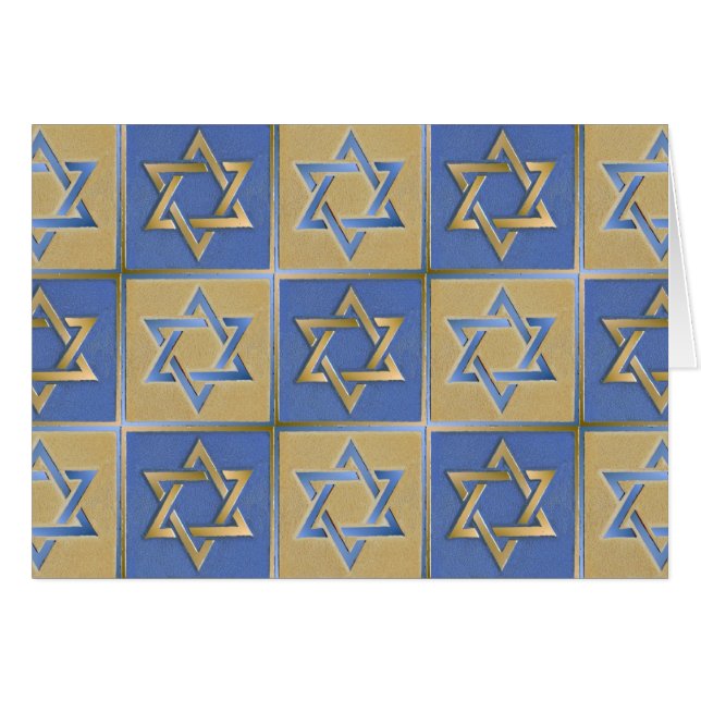 Judaica Star David Metall Guld Blue Hälsningskort (Framsidan Horizontal)