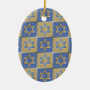 Judaica Star David Metall Guld Blue Julgransprydnad Keramik