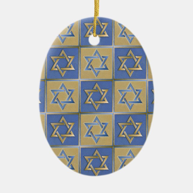 Judaica Star David Metall Guld Blue Julgransprydnad Keramik (Framsidan)