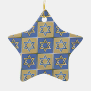 Judaica Star David Metall Guld Blue Julgransprydnad Keramik