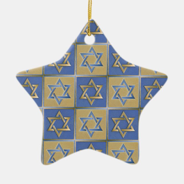 Judaica Star David Metall Guld Blue Julgransprydnad Keramik (Framsidan)