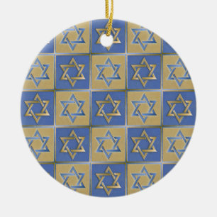 Judaica Star David Metall Guld Blue Julgransprydnad Keramik