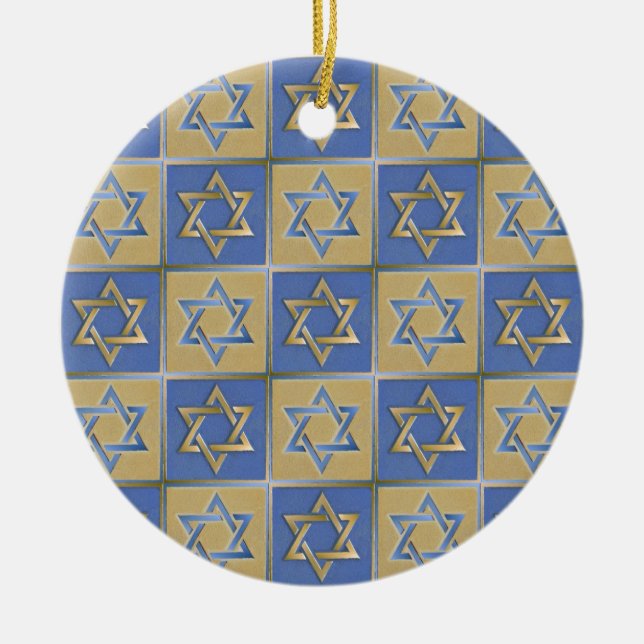 Judaica Star David Metall Guld Blue Julgransprydnad Keramik (Framsidan)