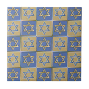 Judaica Star David Metall Guld Blue Kakelplatta