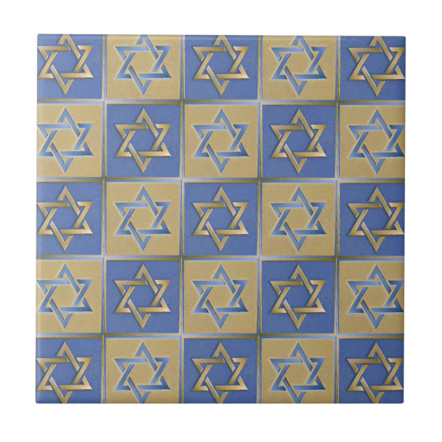 Judaica Star David Metall Guld Blue Kakelplatta (Framsidan)