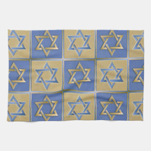 Judaica Star David Metall Guld Blue Kökshandduk
