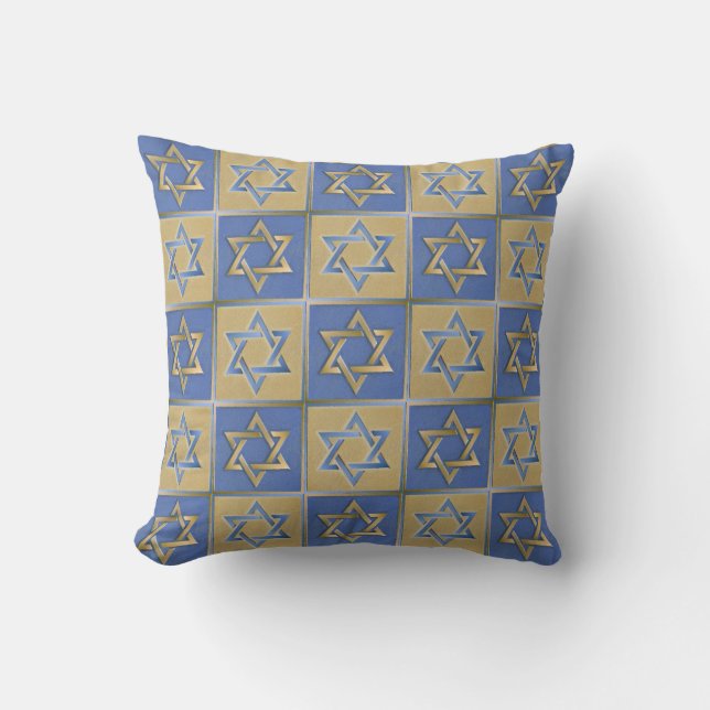 Judaica Star David Metall Guld Blue Pillow Kudde (Framsida)