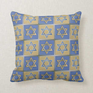 Judaica Star David Metall Guld Blue Pillow Kudde