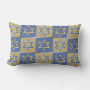 Judaica Star David Metall Guld Blue Pillow Lumbarkudde