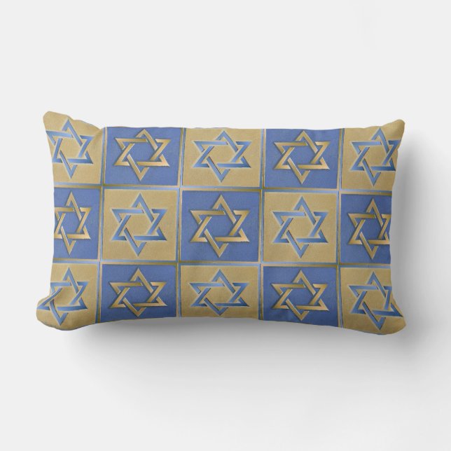 Judaica Star David Metall Guld Blue Pillow Lumbarkudde (Framsida)