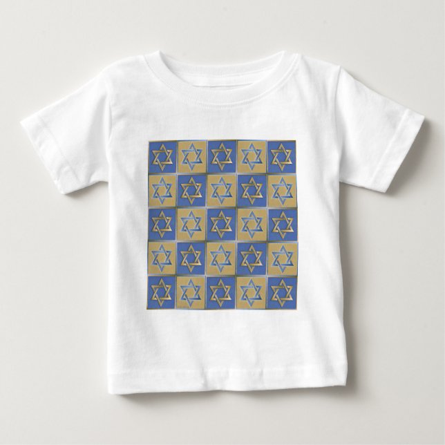 Judaica Star David Metall Guld Blue T Shirt (Framsida)