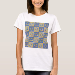 Judaica Star David Metall Guld Blue T-shirt