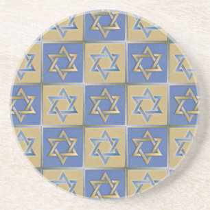 Judaica Star David Metall Guld Blue Underlägg Sandsten