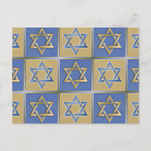 Judaica Star David Metall Guld Blue Vykort