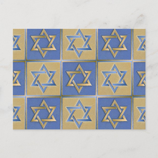 Judaica Star David Metall Guld Blue Vykort (Framsida)