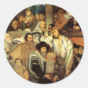 Judar Praying in the Synagogue on Yom Kippur Runt Klistermärke