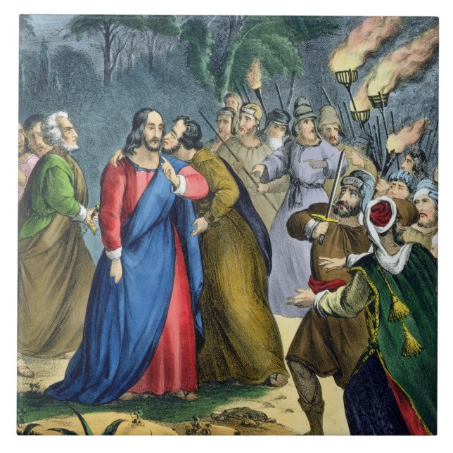 Judas förråder hans ledar-, från en bibel som by kakelplatta (Framsidan)