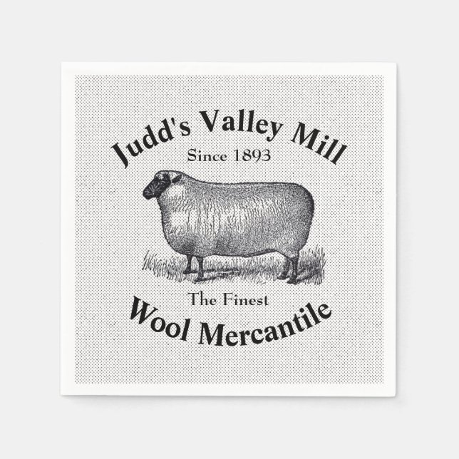 Judd's Valley Wool Mercantile Vintage Får Bild Pappersservett (Framsidan)