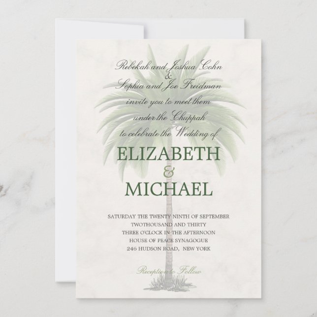 Jude Bröllop Chuppah Elegant Modern Handflatan Inbjudningar (Baksida)