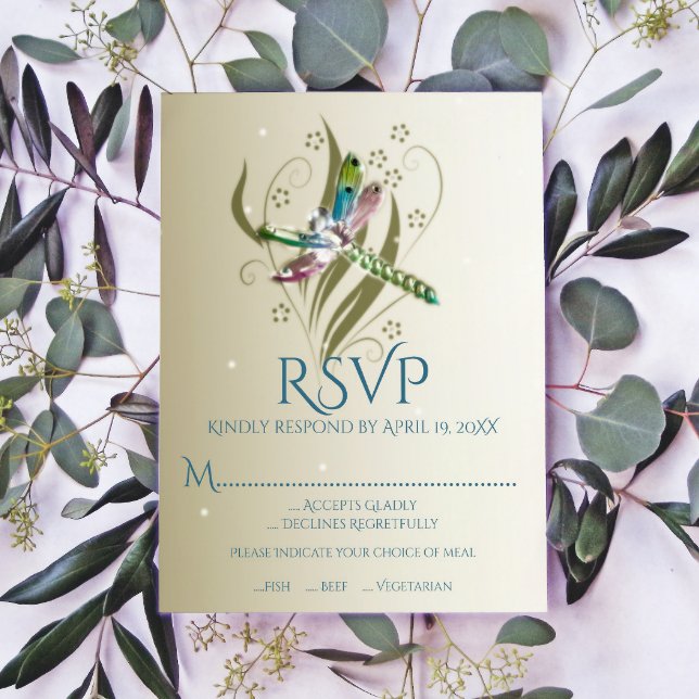 Jude Dragonfly Bröllop OSA Card Kort (Jeweled Dragonfly Wedding RSVP Card)