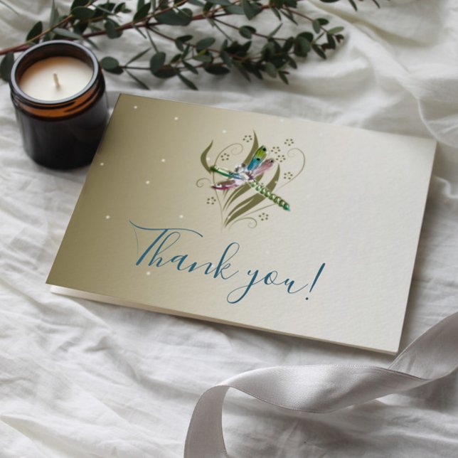 Jude Dragonfly Bröllop tackkort (Jeweled Dragonfly Wedding Thank You)