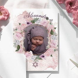 Jude Girl Baby Naming Photo Rosa ros Inbjudningar