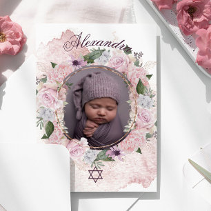 Jude Girl Baby Naming Photo Rosa ros Inbjudningar