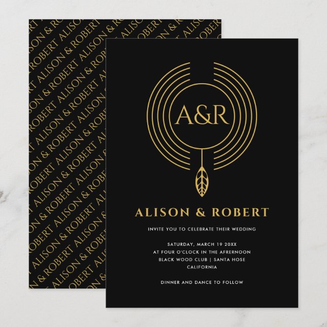 Jude inspirerade ram, löv och initialer bröllop inbjudningar (Fram/baksida)