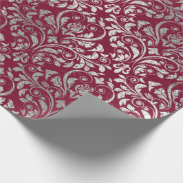 Jude Royal Damask Blommigt Maroon Burgundy Silver Presentpapper