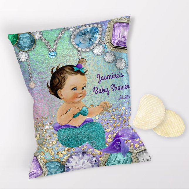 Jude Sjöjungfru Baby Shower Chip Bag Wrappers Reklamblad (1 ounce snack bag wrapper flyer. )