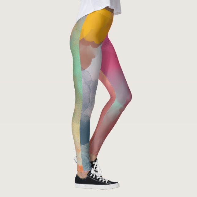 Judefärgad tonfärgad Abstrakt konsthandfärg Leggings (Höger)