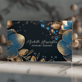 Judendesign i Luxe Elegance Blue och Guld Blommigt Visitkort