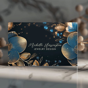 Judendesign i Luxe Elegance Blue och Guld Blommigt Visitkort