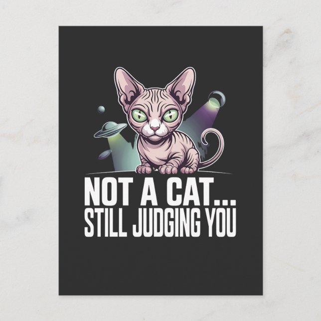 Judging Sphynx Cat UFO Alien Sarcastic Art Vykort (Framsida)