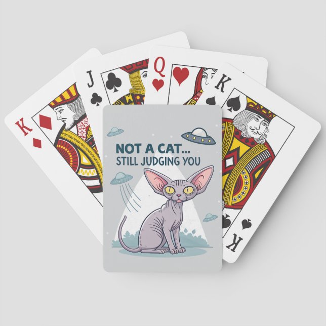 Judging Sphynx Cat UFO Sarcastic Cartoon Art Casinokort (Baksidan)