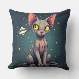 Judging Sphynx Cat UFO Space Cartoon Art Kudde