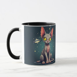 Judging Sphynx Cat UFO Space Cartoon Art Mugg