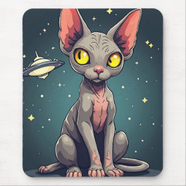 Judging Sphynx Cat UFO Space Cartoon Art Musmatta