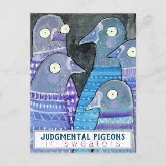 Judgmentala pigeons in Sweaters Whimsical Bird Art Vykort