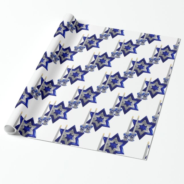judisk-andlesticks-and-Star-1-White Presentpapper (Utrullad)