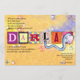 Judisk baby för elefant som namnger inbjudningar