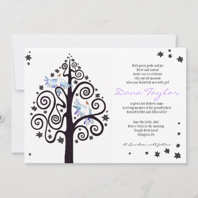 Judisk baby för stjärnaträd som namnger inbjudningar (Framsida)