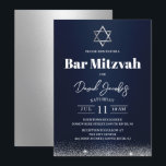 Judisk Bar Mitzvah Davidsstjärna Modern Navyblå Inbjudningar<br><div class="desc">Bar Mitzvah Davidsstjärna Moderna Navyblå & Silver Judiska Inbjudningar.</div>