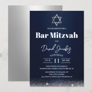 Judisk Bar Mitzvah Davidsstjärna Modern Navyblå Inbjudningar