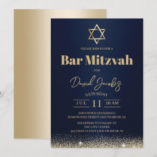 Judisk Bar Mitzvah Modern Marinblå & Guld Inbjudningar